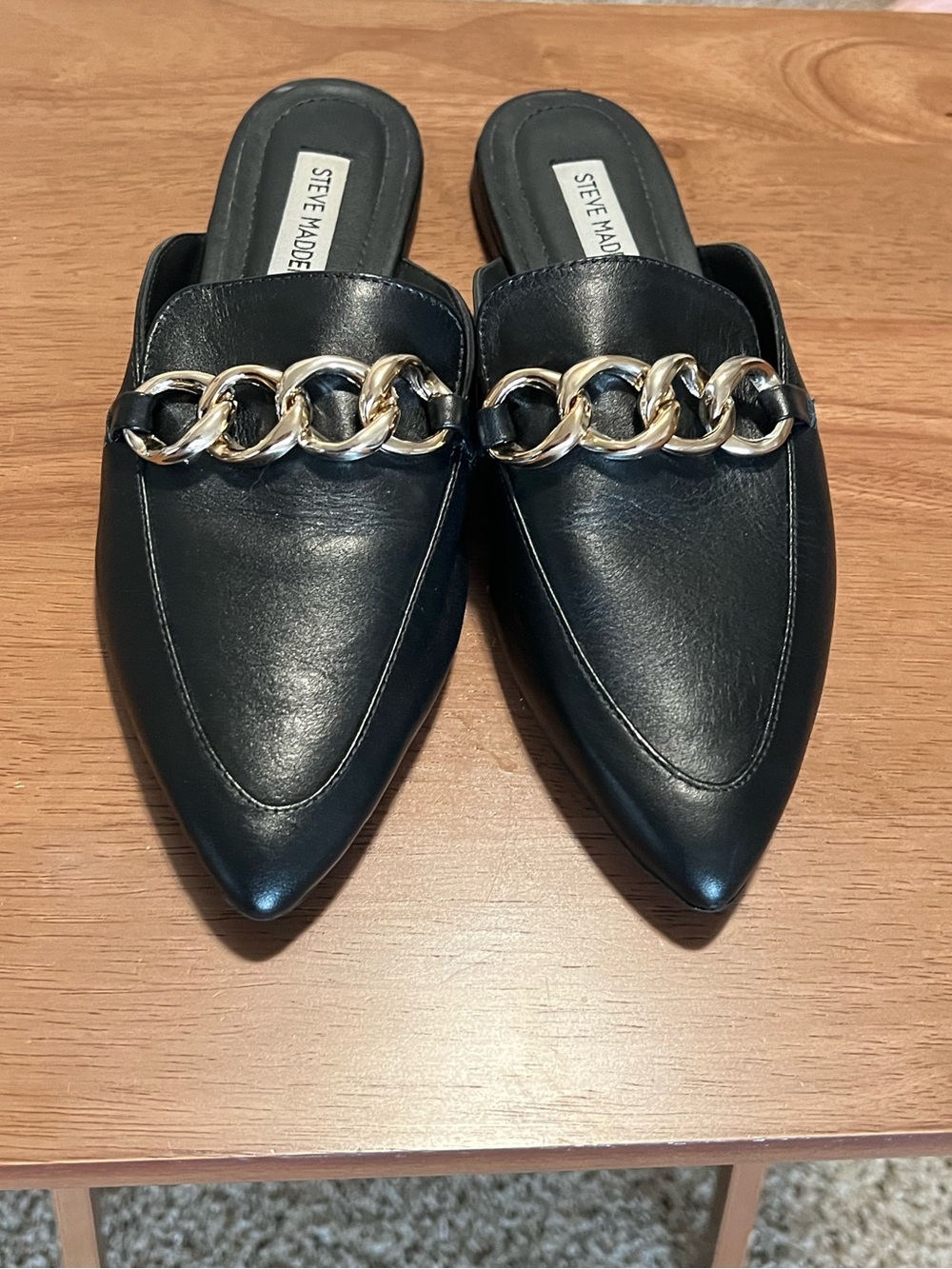 Steve Madden Vivo Mules- Black Leather with Silver on Vamp